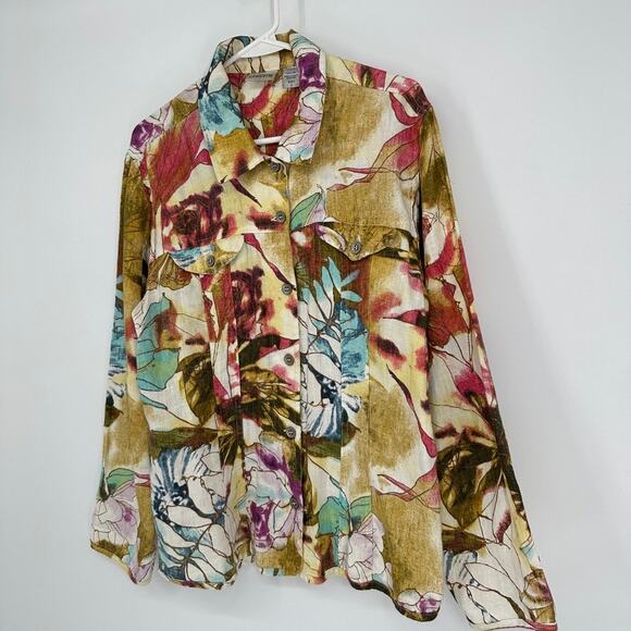 Chicos Jacket Womens MEDIUM Linen Lightweight Summer Spring Travel Boho Travel - Picture 6 of 10